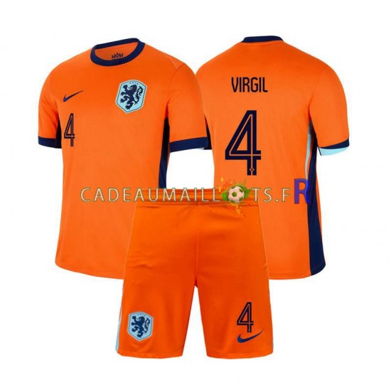 Pays-Bas Maillot avec flocage Virgil van Dijk 4 Domicile Euro 2024 ,Tenue Enfant MC