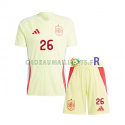 Espagne Maillot avec flocage Pedri 26 Extérieur Euro 2024 ,Tenue Enfant MC