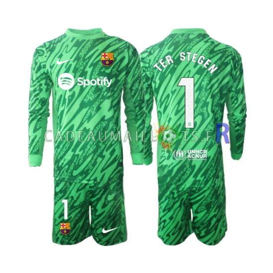 FC Barcelone Maillot avec flocage Vert Ter Stegen 1 Gardien Domicile 2024-2025 ,Tenue Enfant ML