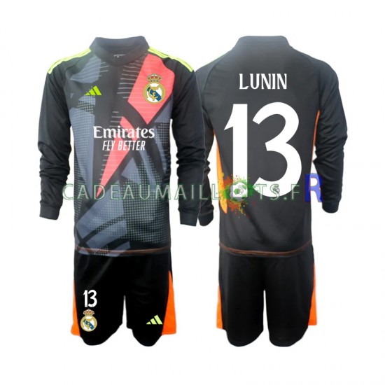 Real Madrid Maillot avec flocage Noir Andriy Lunin 13 Gardien Extérieur 2024-2025 ,Tenue Enfant ML