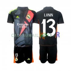 Real Madrid Maillot avec flocage Noir Andriy Lunin 13 Gardien Extérieur 2024-2025 ,Tenue Enfant MC