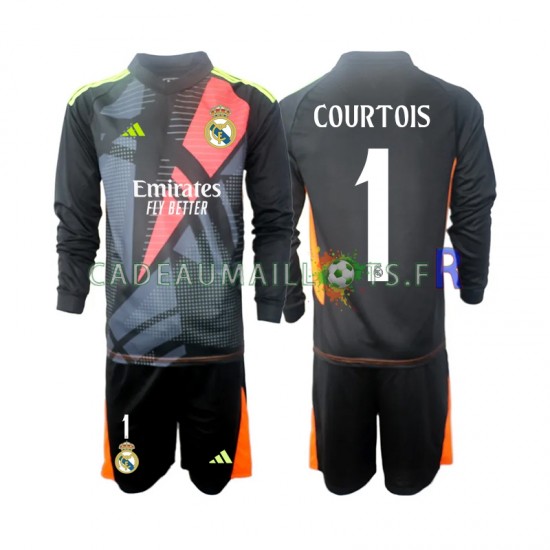 Real Madrid Maillot avec flocage Noir Thibaut Courtois 1 Gardien Extérieur 2024-2025 ,Tenue Enfant ML