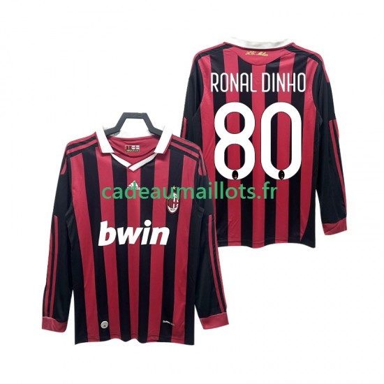 AC Milan Maillot avec flocage RONALDINHO 80 Rétro Domicile 2009 2010 ,Homme ML