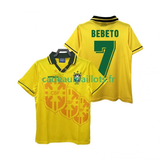 Brésil Maillot avec flocage BEBETO 7 Rétro Domicile 1994 ,Homme MC
