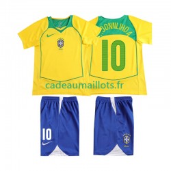 Brésil Maillot avec flocage RONALOINHO 10 Rétro Domicile 1999 ,Tenue Enfant MC