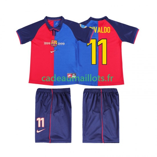 FC Barcelone Maillot avec flocage RIVALDO 11 Rétro Domicile 2002 2022 ,Tenue Enfant MC