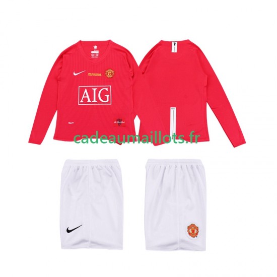 Manchester United Maillot avec flocage Premier League Rétro Domicile 2008 2009 ,Tenue Enfant ML