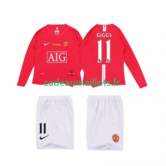 Manchester United Maillot avec flocage GIGGS 11 Premier League Rétro Domicile 2008 2009 ,Tenue Enfant ML