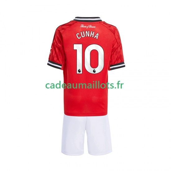 Manchester United Maillot avec flocage Matheus Cunha 10 Domicile 2025-2026 ,Tenue Enfant MC
