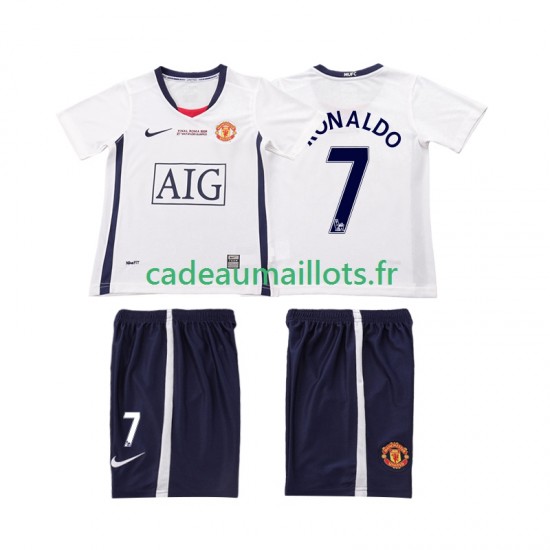 Manchester United Maillot avec flocage Ronaldo 7 Champions League Rétro Extérieur 2008 2009 ,Tenue Enfant MC