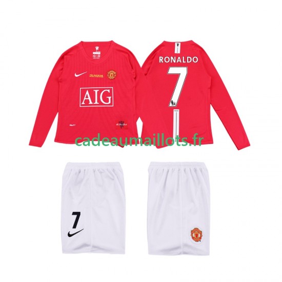 Manchester United Maillot avec flocage Ronaldo 7 Premier League Rétro Domicile 2008 2009 ,Tenue Enfant ML