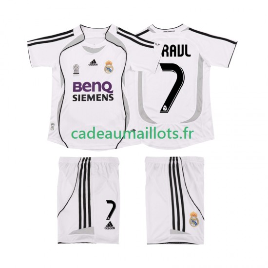 Real Madrid Maillot avec flocage RAUL 7 Rétro Domicile 2006 2007 ,Tenue Enfant MC