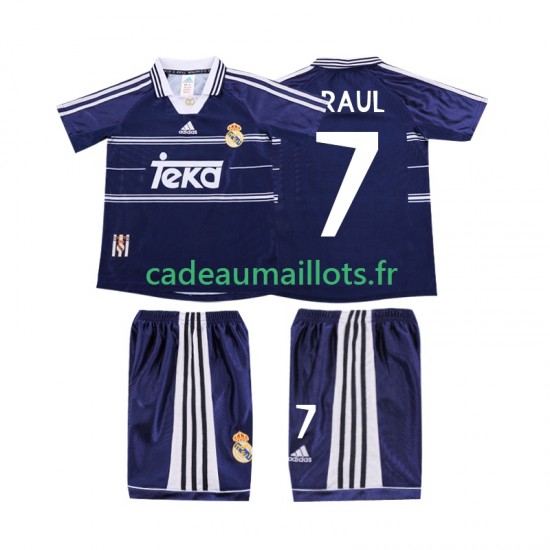 Real Madrid Maillot avec flocage RAUL 7 Rétro Extérieur 1988 2002 ,Tenue Enfant MC