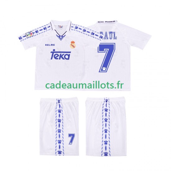 Real Madrid Maillot avec flocage RAUL 7 Rétro Domicile 1996 2004 ,Tenue Enfant MC