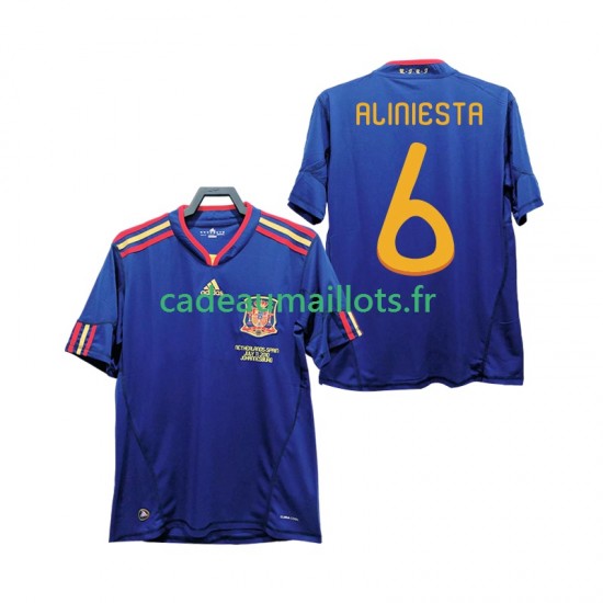 Espagne Maillot avec flocage Andres Iniesta 6 Rétro Extérieur 2010 ,Homme MC