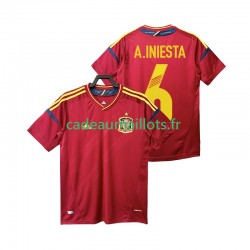 Espagne Maillot avec flocage Andres Iniesta 6 Rétro Domicile 2012 ,Homme MC