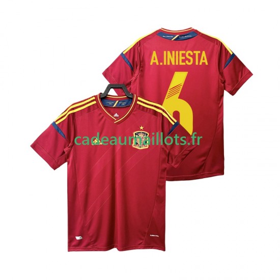 Espagne Maillot avec flocage Andres Iniesta 6 Rétro Domicile 2012 ,Homme MC