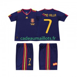 Espagne Maillot avec flocage DAVID VILLA 7 Rétro Extérieur 2010 ,Tenue Enfant MC