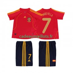 Espagne Maillot avec flocage DAVID VILLA 7 Rétro Domicile 2008 ,Tenue Enfant MC