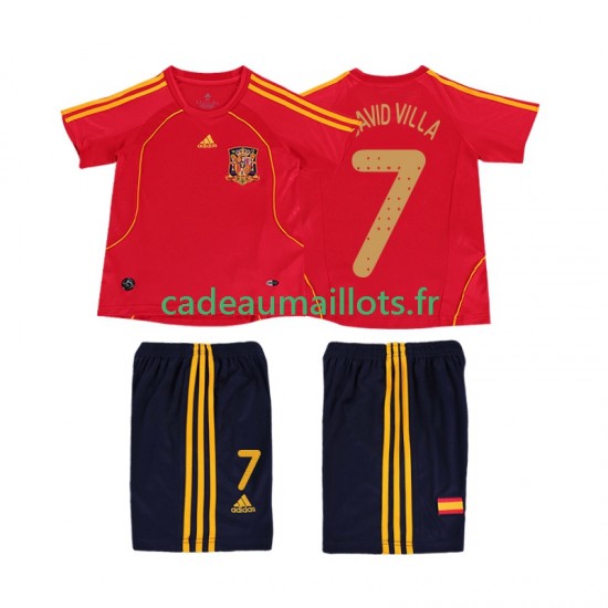 Espagne Maillot avec flocage DAVID VILLA 7 Rétro Domicile 2008 ,Tenue Enfant MC