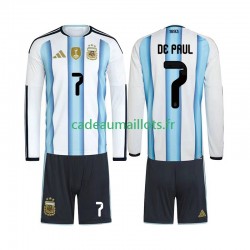 Argentine Maillot avec flocage Rodrigo De Paul 7 Domicile Coupe du Monde 2026 ,Tenue Enfant ML