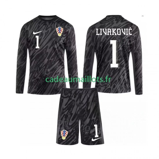 Croatie Maillot avec flocage DOMINIK LIVAKOVIC 1 Gardien 3ème 2024 ,Tenue Enfant ML