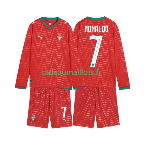 Portugal Maillot avec flocage Cristiano Ronaldo 7 Domicile Coupe du Monde 2026 ,Tenue Enfant ML