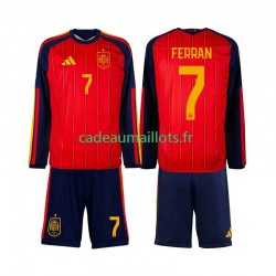 Espagne Maillot avec flocage Ferran Torres 7 Domicile Coupe du Monde 2026 ,Tenue Enfant ML