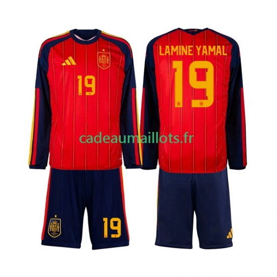 Espagne Maillot avec flocage Lamine Yamal 19 Domicile Coupe du Monde 2026 ,Tenue Enfant ML