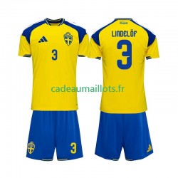 Suède Maillot avec flocage Victor Lindelof 3 Domicile 2026 ,Tenue Enfant MC