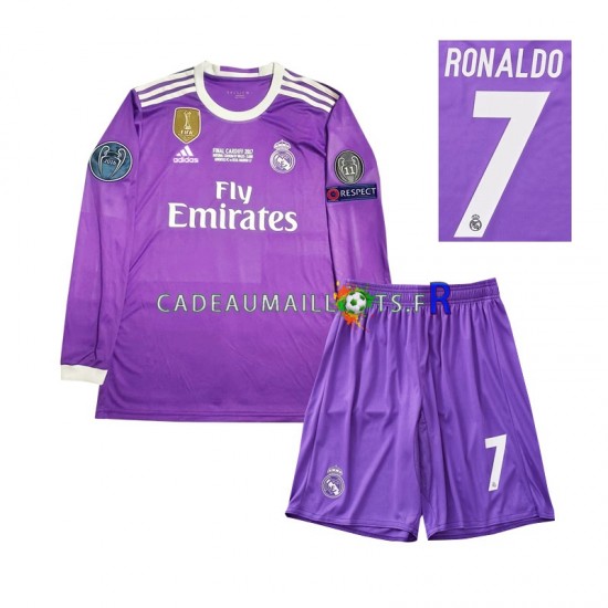 Real Madrid Maillot avec flocage Cristiano Ronaldo 7 Rétro Extérieur 2016 ,Tenue Enfant ML