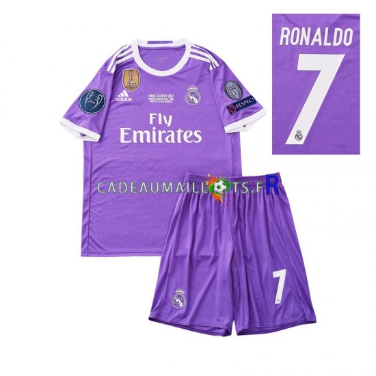 Real Madrid Maillot avec flocage Cristiano Ronaldo 7 Rétro Extérieur 2016 ,Tenue Enfant MC