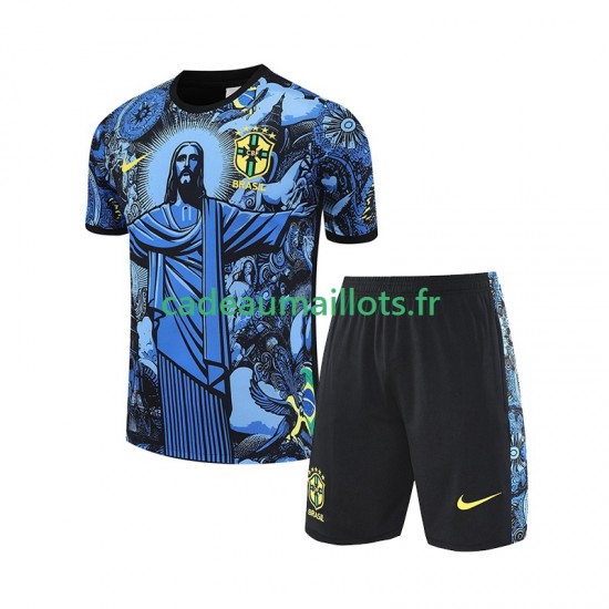 Brésil Bleu JESUS Football Shirts Domicile 2024-2025 ,Tenue Enfant MC