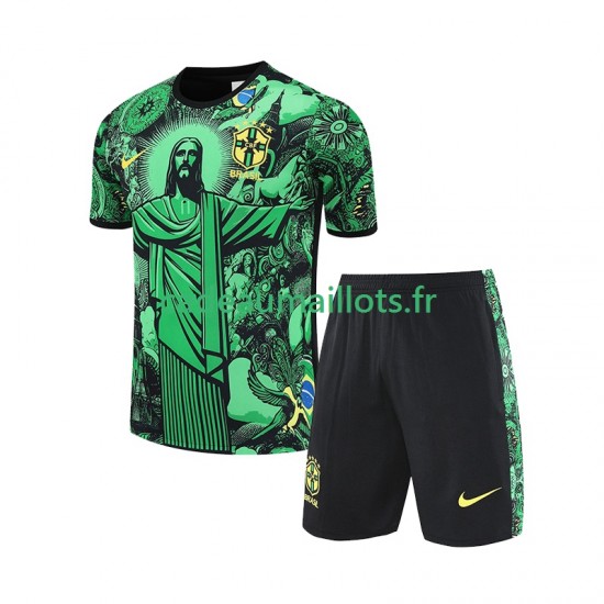 Brésil Vert JESUS Football Shirts Domicile 2024-2025 ,Tenue Enfant MC