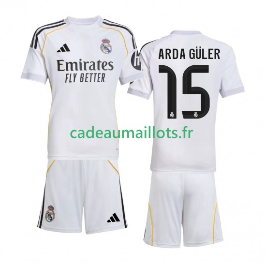 Real Madrid Maillot avec flocage Arda Guler 15 Domicile 2025-2026 ,Tenue Enfant MC