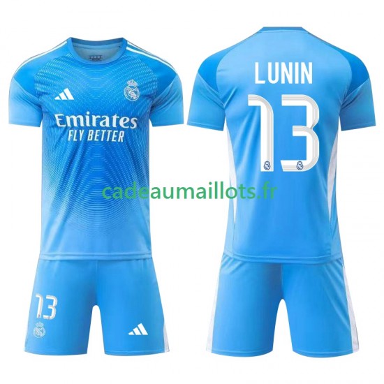 Real Madrid Maillot avec flocage Andriy Lunin 13 Gardien Domicile 2025-2026 ,Tenue Enfant MC
