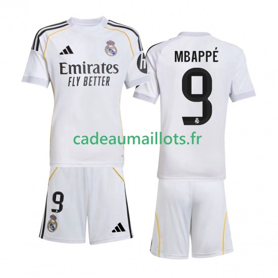 Real Madrid Maillot avec flocage Mbappé Kylian 9 Domicile 2025-2026 ,Tenue Enfant MC
