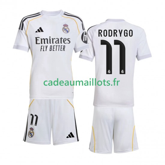 Real Madrid Maillot avec flocage Rodrygo 11 Domicile 2025-2026 ,Tenue Enfant MC