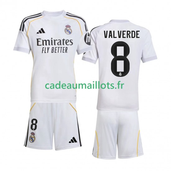 Real Madrid Maillot avec flocage Valverde 8 Domicile 2025-2026 ,Tenue Enfant MC