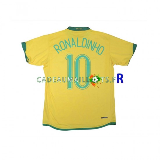 Brésil Maillot avec flocage RONALDINHO 10 Rétro Domicile 2006 ,Homme MC