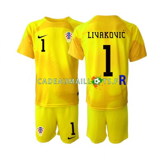 Croatie Maillot avec flocage Dominik Livakovic 1 Gardien Domicile Coupe du Monde 2022 ,Tenue Enfant MC