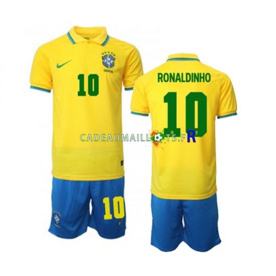 Brésil Maillot avec flocage Ronaldinho 10 Domicile Coupe du Monde 2022 ,Tenue Enfant MC