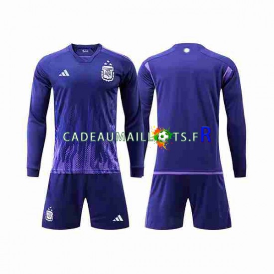 Argentine Maillot avec flocage 3 Stars Extérieur Coupe du Monde 2022 ,Tenue Enfant ML