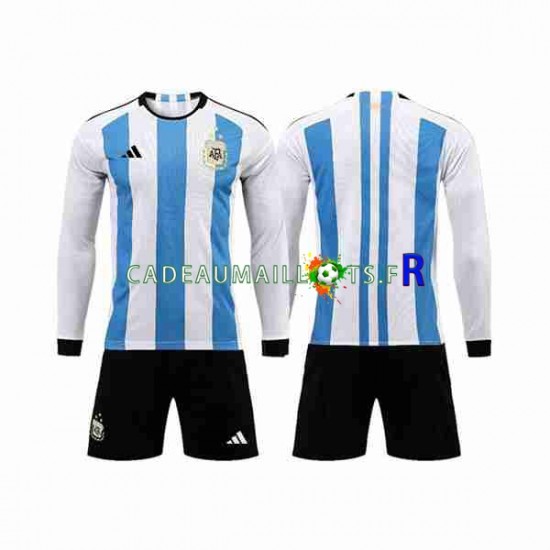 Argentine Maillot avec flocage 3 Stars Domicile Coupe du Monde 2022 ,Tenue Enfant ML