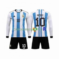 Argentine Maillot avec flocage 3 Stars Lionel Messi 10 Domicile Coupe du Monde 2022 ,Tenue Enfant ML