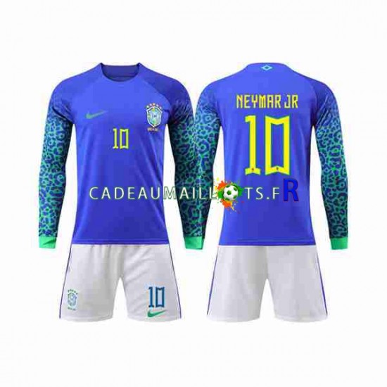 Brésil Maillot avec flocage Neymar Jr 10 Extérieur Coupe du Monde 2022 ,Tenue Enfant ML