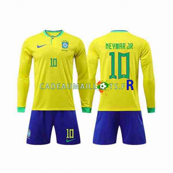 Brésil Maillot avec flocage Neymar Jr 10 Domicile Coupe du Monde 2022 ,Tenue Enfant ML