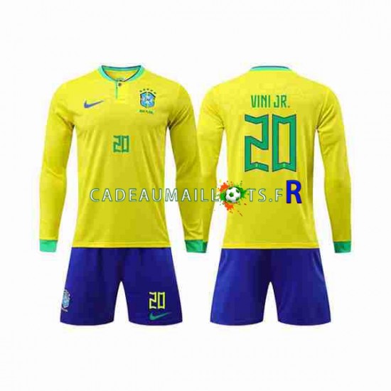 Brésil Maillot avec flocage Vinicius Junior 20 Domicile Coupe du Monde 2022 ,Tenue Enfant ML