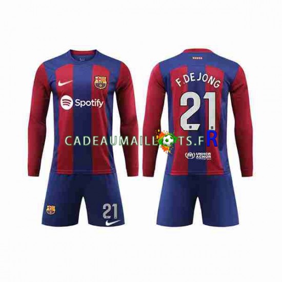 FC Barcelone Maillot avec flocage Frenkie de Jong 21 Domicile 2023-2024 ,Tenue Enfant ML