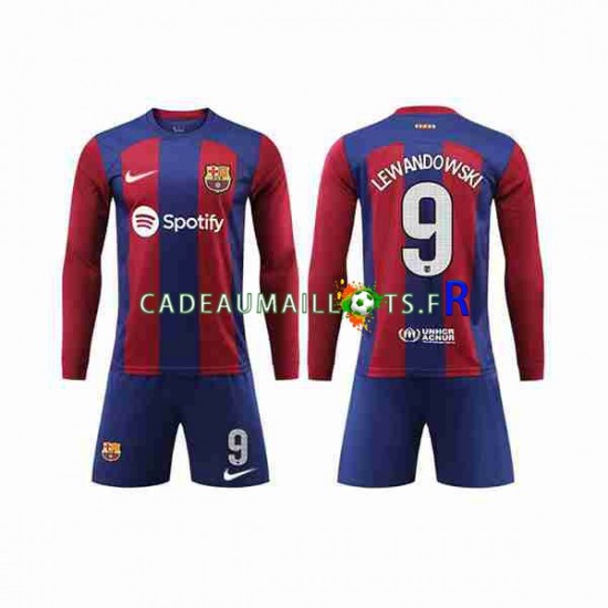 FC Barcelone Maillot avec flocage LEWANDOWSKI 9 Domicile 2023-2024 ,Tenue Enfant ML